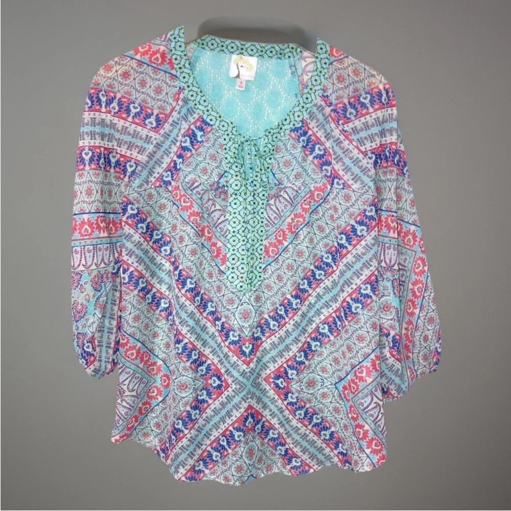 Anthropologie  FIG & FLOWER Boho Top  Small Peasant Turquoise